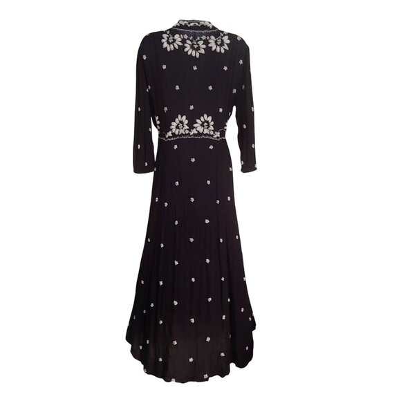 Free People Fable Black/White Embroidered Sunflowers Midi Dress Whimsy M - Picture 3 of 16